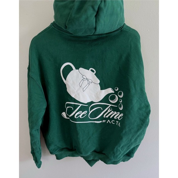 ACTA Womens Tee Time Golf Hoodie Forest Green Graphic Pullover Sweatshirt Sz S/M - Picture 3 of 10
